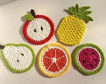 porta crochê frutas