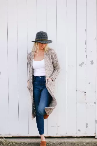 Cardigã Duster de Crochê com Gráfico