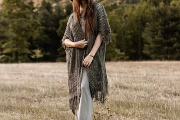 Cardigã Duster de Crochê com Gráfico