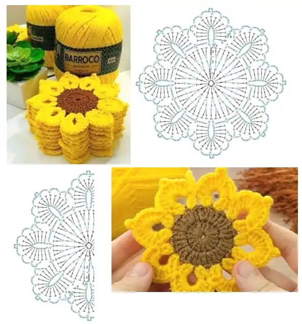 Porta-Copo de Girassol em Crochê com Gráfico